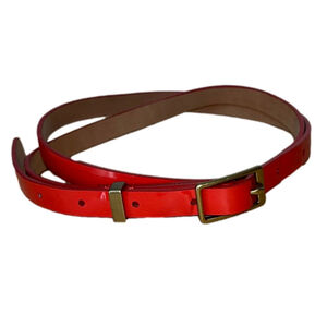 J. Crew Women’s Patent Leather Skinny Belt Poppy Orange Red fits 30-36” waist